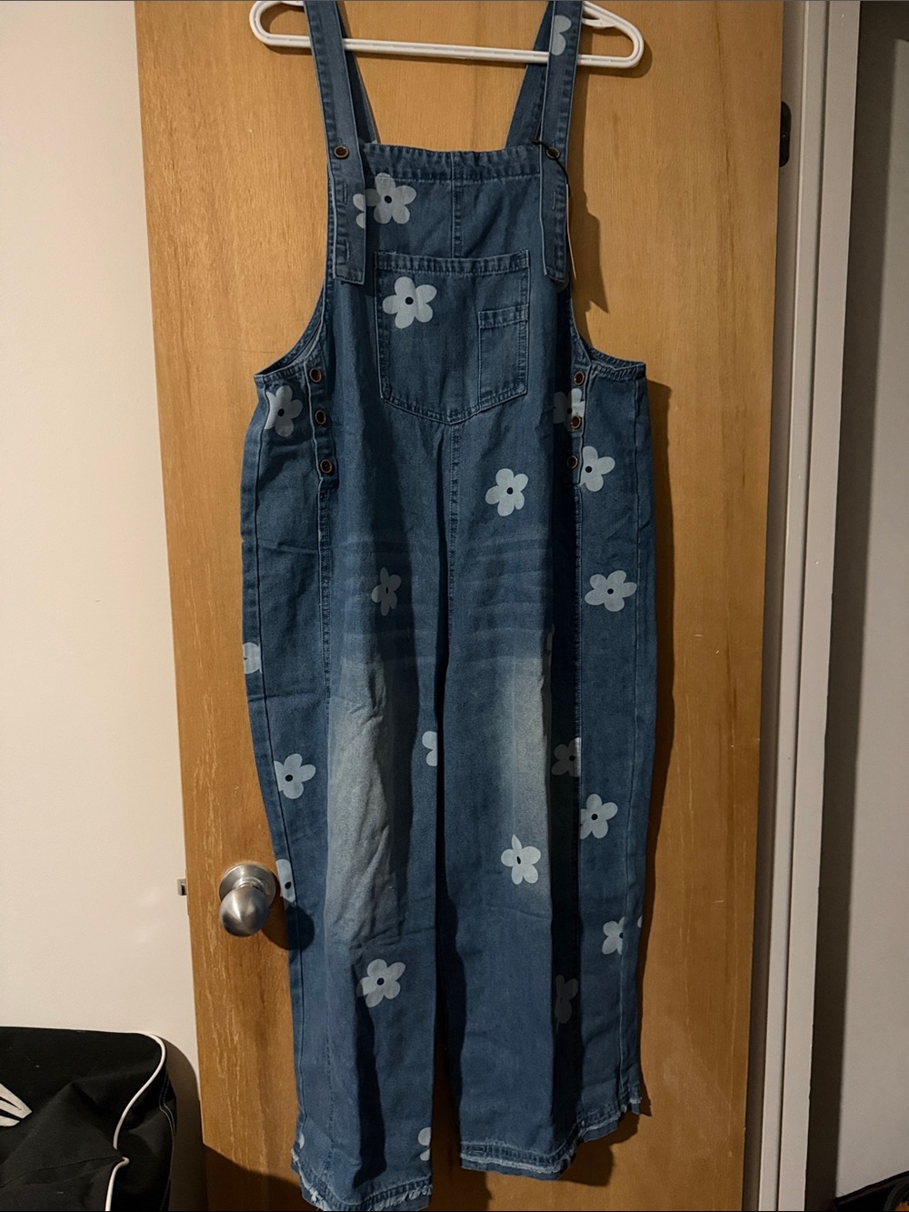 Denim Floral-Print womenโs Overalls - Blue